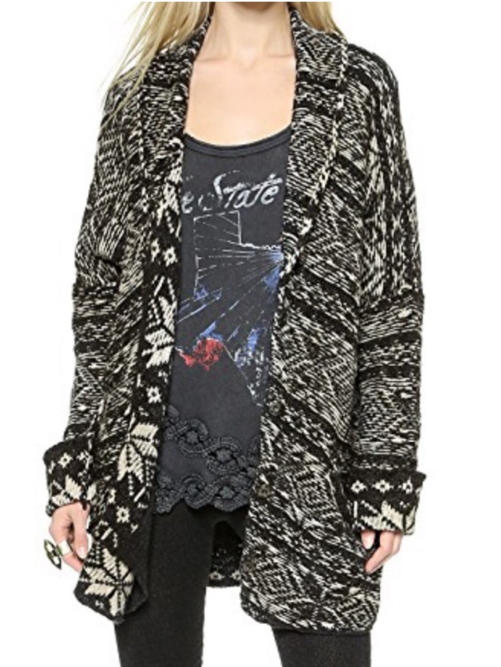 Free People Hidden Snowflake Inside Out Cardigan Jacket • Wool Blend • Oversized - Picture 4 of 16